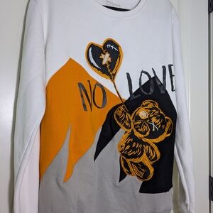 Retro Label "NO LOVE" Broken Heart Bear Graphic Unisex SzL Wt/Org/Blk